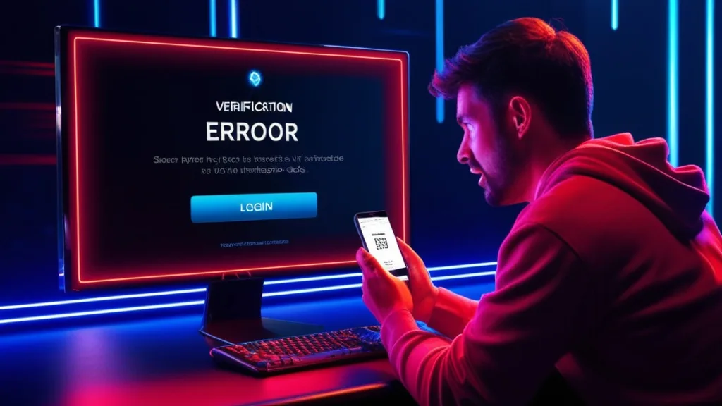 Utilisateur face à un écran d’erreur de connexion dans une ambiance de casino sombre