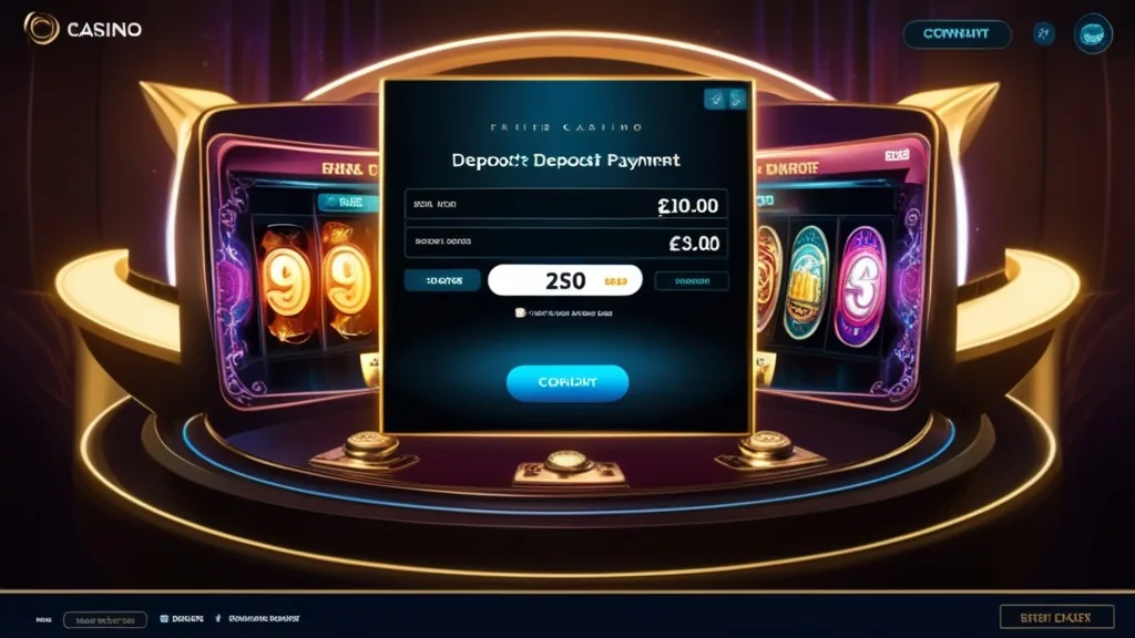 Étapes de dépôt affichées sur un écran de casino sombre